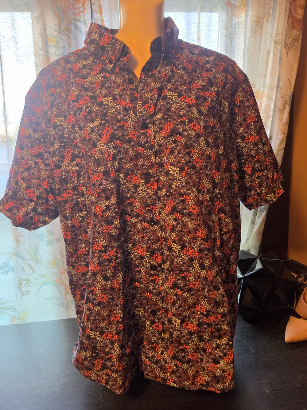 Goodfellow & Co Black Short-Sleeve Floral Button-Down Shirt